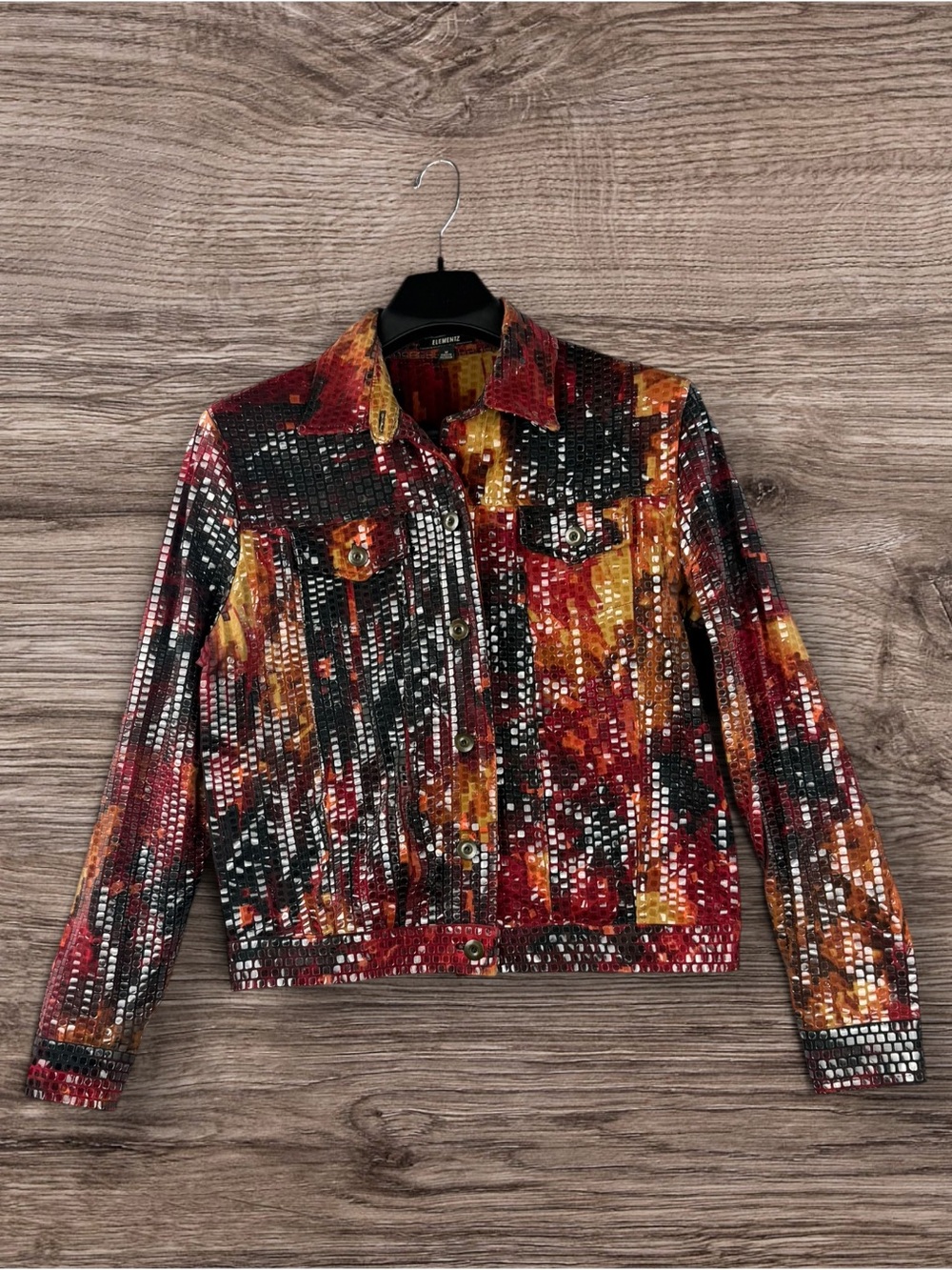Elemenz Multicolor Abstract Shiny Sequins Snake Print Women's Jacket Med